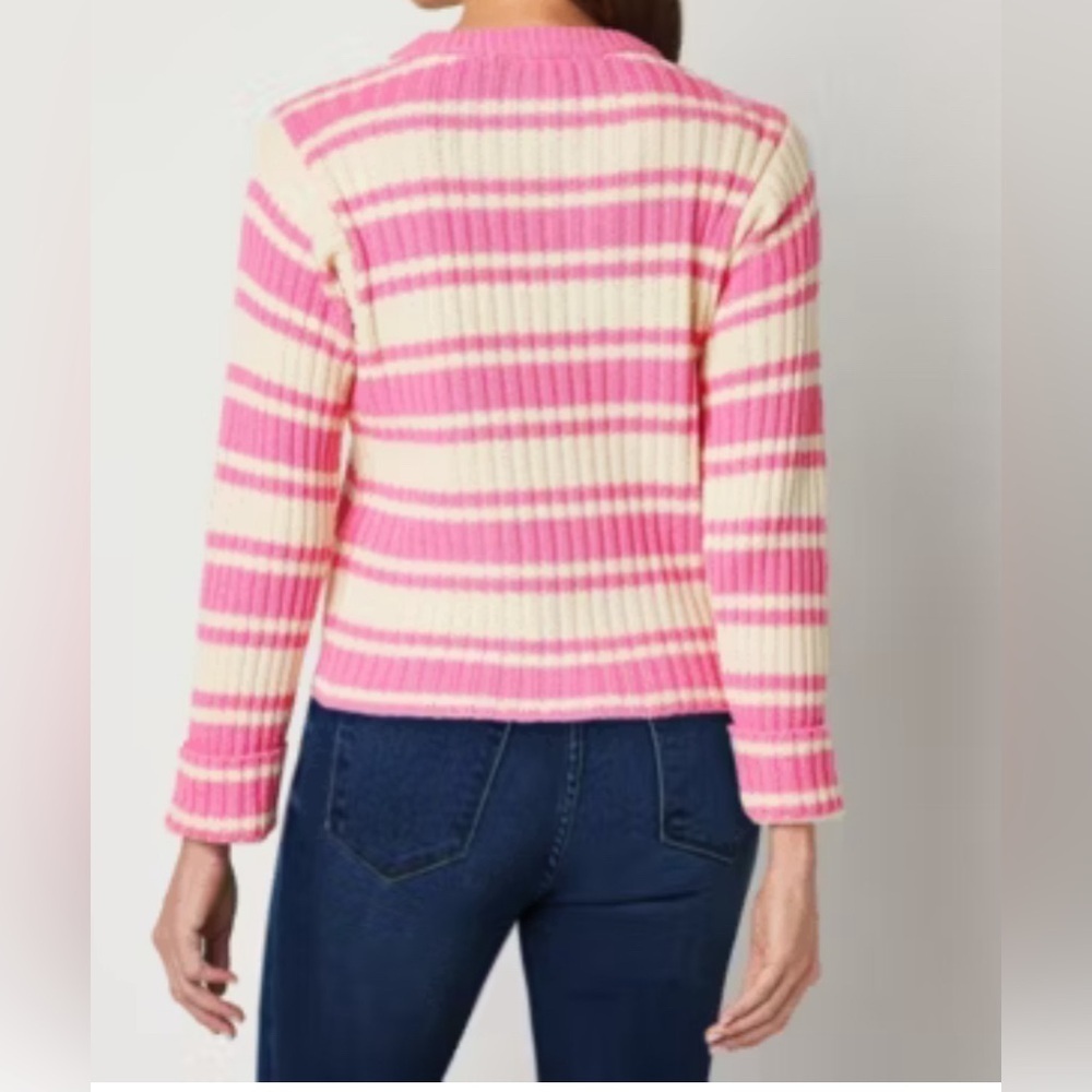 St. John's Bay Long Sleeve Pullover Pink Striped Sweater (Bust 46”Length 24”) - Picture 3 of 9